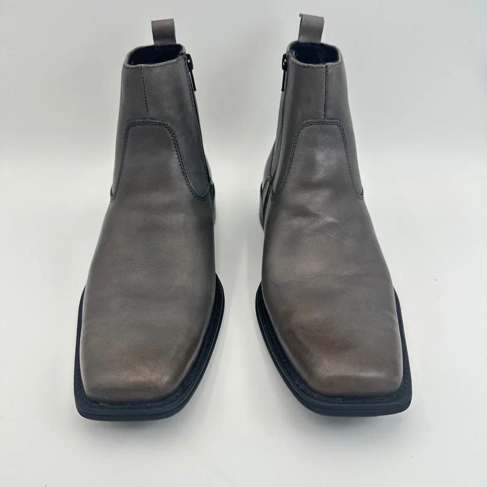Kenneth Cole New York Micro Wave Gray Leather Side Zip Ankle Boots Mens 7.5M